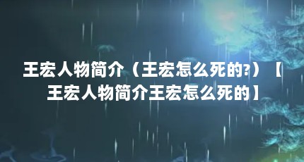 王宏人物简介（王宏怎么死的?）【王宏人物简介王宏怎么死的】