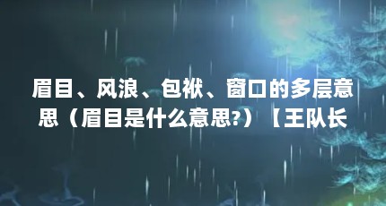 眉目、风浪、包袱、窗口的多层意思（眉目是什么意思?）【王队长明察暗访眉目的造句：眉目的意思是什么意思】