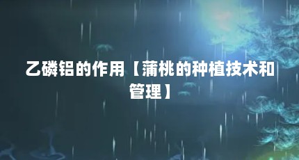 乙磷铝的作用【蒲桃的种植技术和管理】