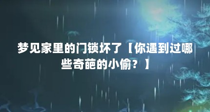 梦见家里的门锁坏了【你遇到过哪些奇葩的小偷？】