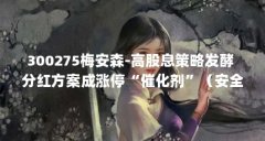 300275梅安森-高股息策略发酵 分红方案成涨停“催化剂”(安全生产概念股)【