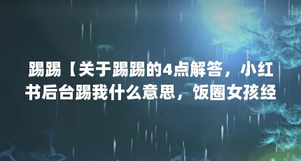 踢踢【关于踢踢的4点解答，小红书后台踢我什么意思，饭圈女孩经常超话】