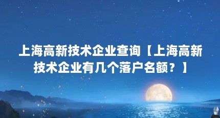 上海高新技术企业查询【上海高新技术企业有几个落户名额？】