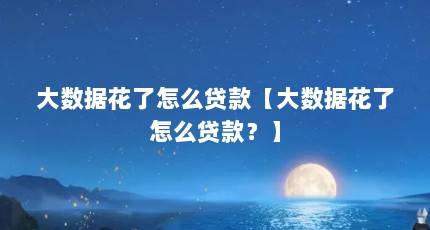 大数据花了怎么贷款【大数据花了怎么贷款？】