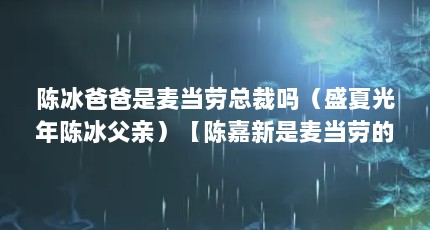 陈冰爸爸是麦当劳总裁吗（盛夏光年陈冰父亲）【陈嘉新是麦当劳的老板吗？】
