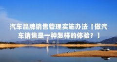 汽车品牌销售管理实施办法【做汽车销售是一种怎样的体验？】