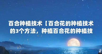 百合种植技术【百合花的种植技术的3个方法，种植百合花的种植技术】