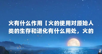 火有什么作用【火的使用对原始人类的生存和进化有什么用处，火的使用对人类进化】